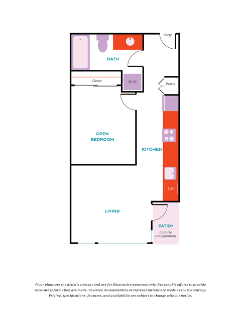 a floor plan of a studio apartment with a bedroom and a living room
